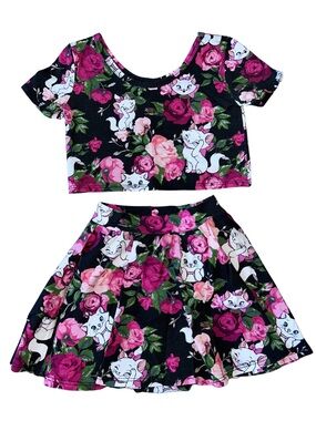 Wild Rich Kids Girls Black Floral & Aristocats Marie Print Two-Piece Skirt Set